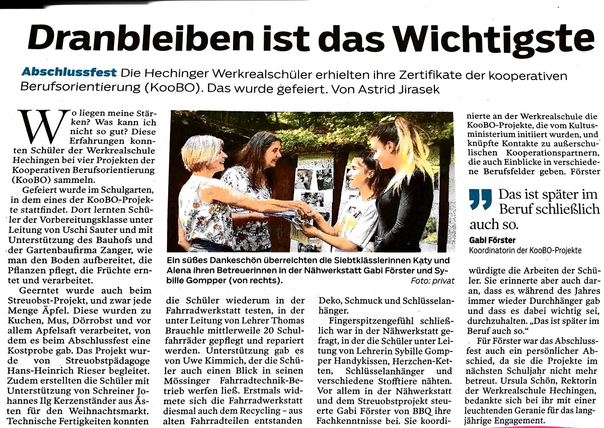 Zeitungsartikel. Dranbleiben ist das Wichtigste.